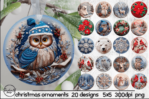 3D Christmas Ornament Embroidery Illustrations