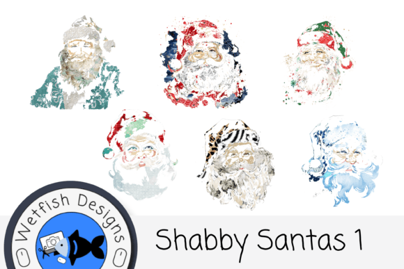 6 Shabby Santas Illustrations for Crafts