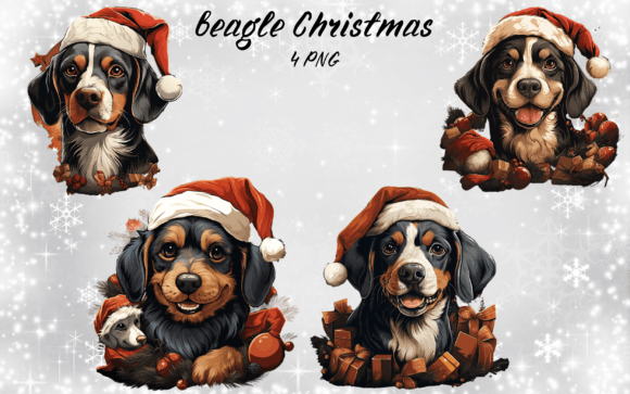 Beagle Dog Christmas Clipart & Illustrations