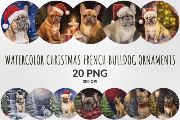 Christmas French Bulldog Ornaments Pack Illustrations
