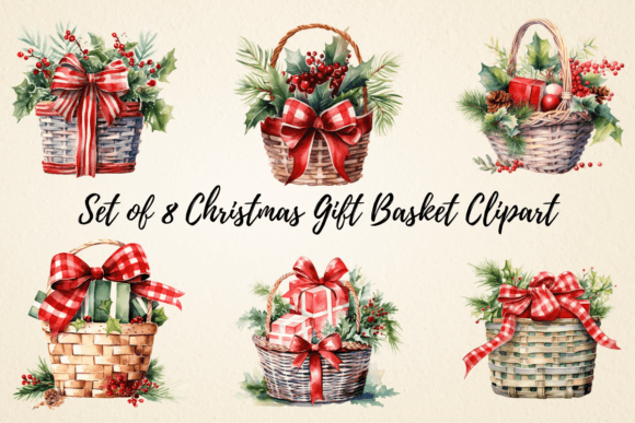 Christmas Gift Basket Clipart Bundle: Illustrations