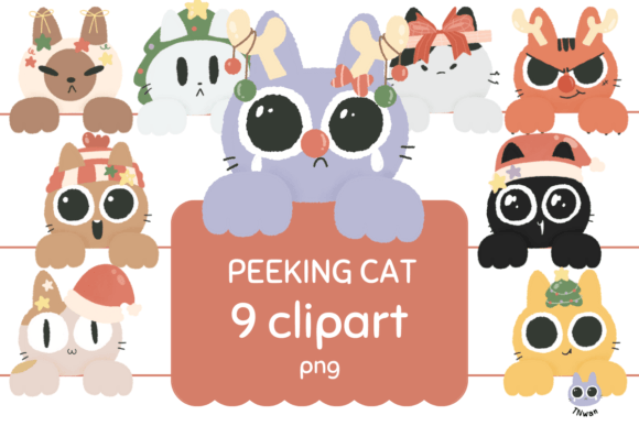 Christmas Peeking Cat Sublimation Illustrations