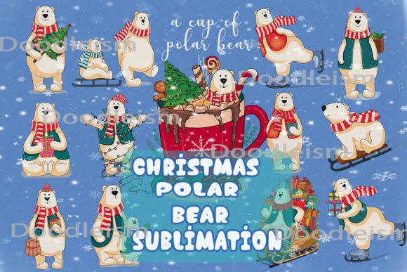 Christmas Polar Bear Sublimation Bundle: Illustrations
