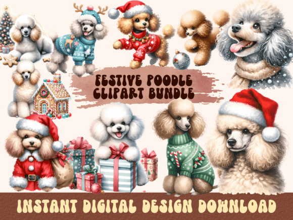 Christmas Poodle Dog Clipart: Festive Illustrations