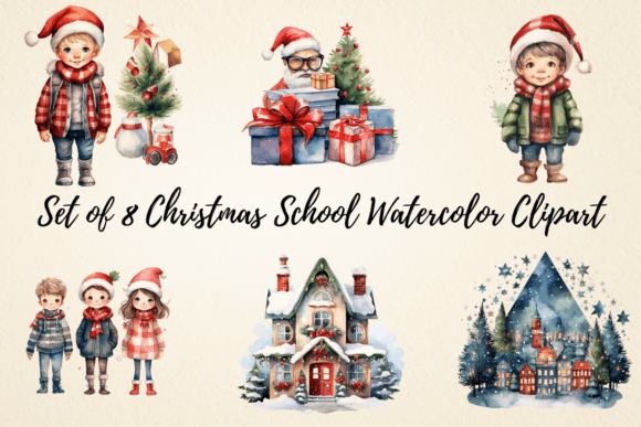 Christmas School Watercolor Clipart: Illustrations Review