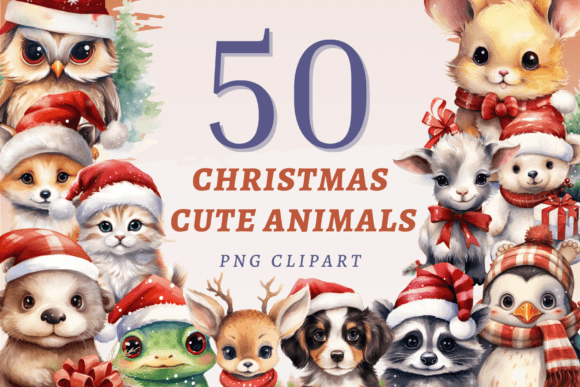 Cute Christmas Animals PNG Bundle: Festive Illustrations