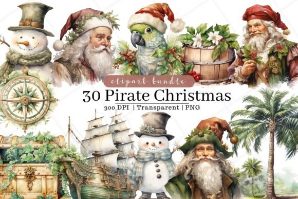 Fantasy Christmas Watercolor Clipart Illustrations