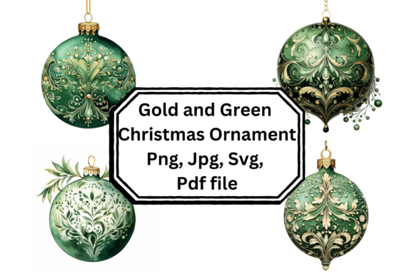 Gold and Green Christmas Ornament Illustrations Review