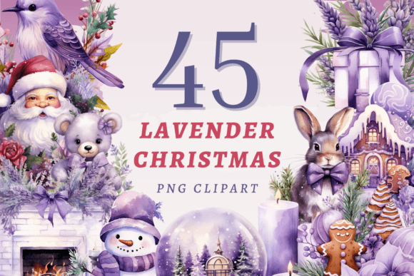 Lavender Christmas PNG Bundle: Elegant Illustrations