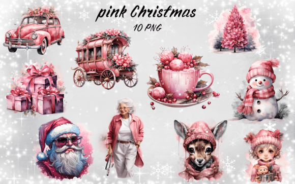 Pink Christmas Elements Clipart: Festive Illustrations