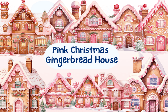 Pink Christmas Gingerbread House Clipart: Editorial Illustrations Review
