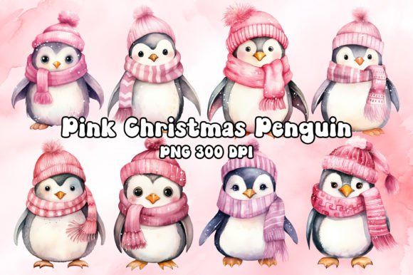 Pink Christmas Penguin Illustrations Review