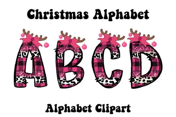 Pink Plaid Reindeer Alphabet Illustrations
