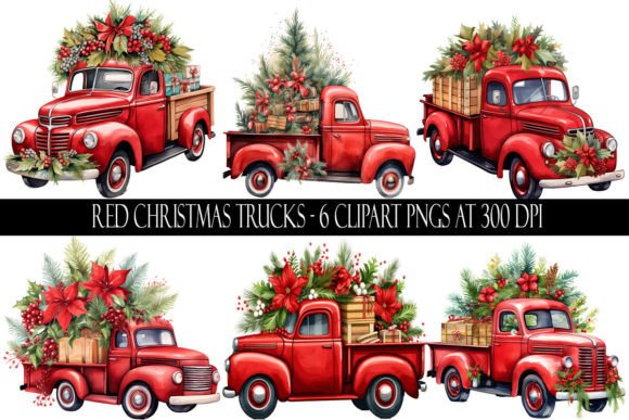 Red Christmas Truck Clipart: Festive Illustrations