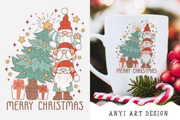 Retro Christmas Tree Sublimation PNG for Illustrations