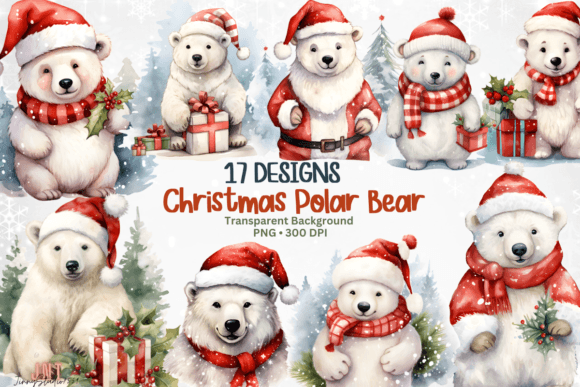 Reviewing Christmas Polar Bear Watercolor Clipart Illustrations