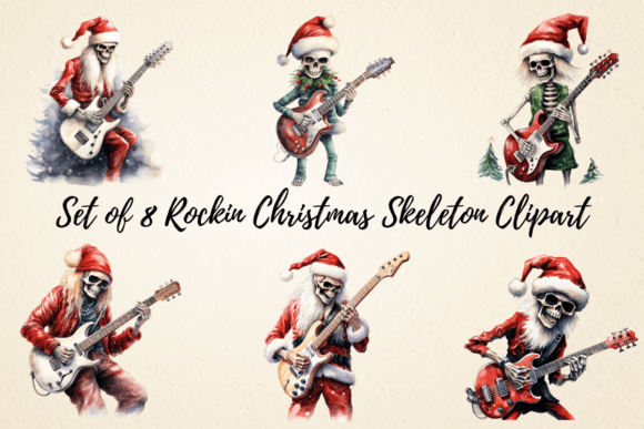 Rockin Christmas Skeleton Clipart for Illustrations
