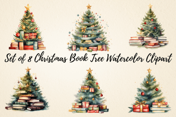 Watercolor Christmas Book Tree Clipart Review