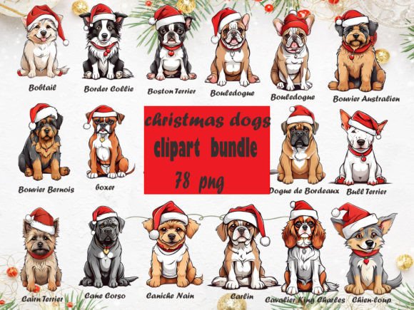 Watercolor Christmas Dogs Clip Art & Illustrations