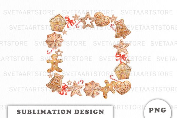 Watercolor Christmas Gingerbread Wreath Illustrations