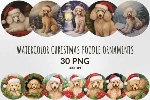 Watercolor Christmas Poodle Ornaments: Illustrations