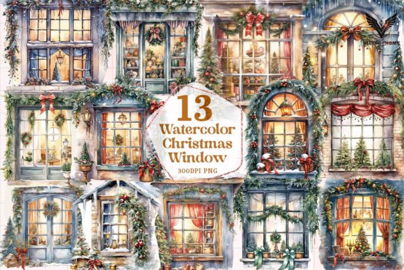 Watercolor Christmas Window Clipart PNG Review